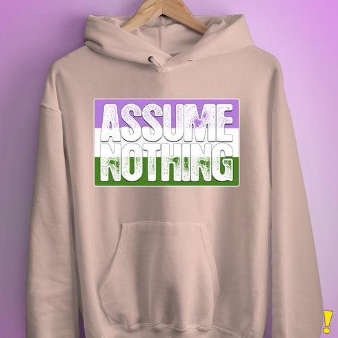 Assume Nothing Genderqueer Pride Flag Hoodie - Light Pink
